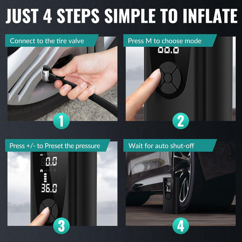 Tire Inflator Portable Air Compressor-180PSI,20000mAh Electric Tire Pump-Car Tire Inflator Pump with Tire Pressure Gauge-For Car, Motorcycle, Bicycle, Ball (Black)