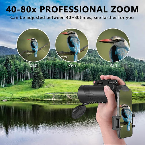 80x100 Monoculars-Smartphone Binoculars High-power Binoculars for Adults Stargazing Hunting Birdwatching Traveling Camping Hiking