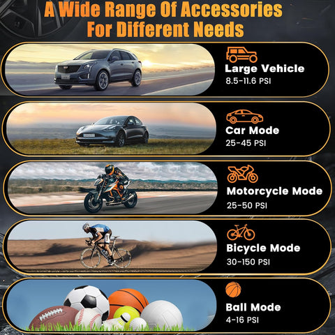 Tire Inflator Portable Air Compressor-25000mAh&180PSI Car Tire Air Pump-With Pressure Gauge for Motorcycle, Bicycle, Ball Bike, Dual Purpose
