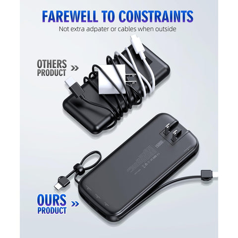 Portable-Charger-15000mAh Power-Bank - Supports PD 30W Fast Charging Built-in AC Wall Plug and 2 Output Cables with LED Display for Most Electronic Devices(Black)