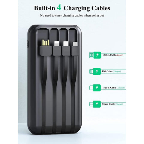 Solar Charger 40000mAh High Capacity Mobile Power Built-in 3 Output Cables and 1 Input Cable and Flashlight 5V3.1A Rapid Charger Compatible with All Smartphones and Devices