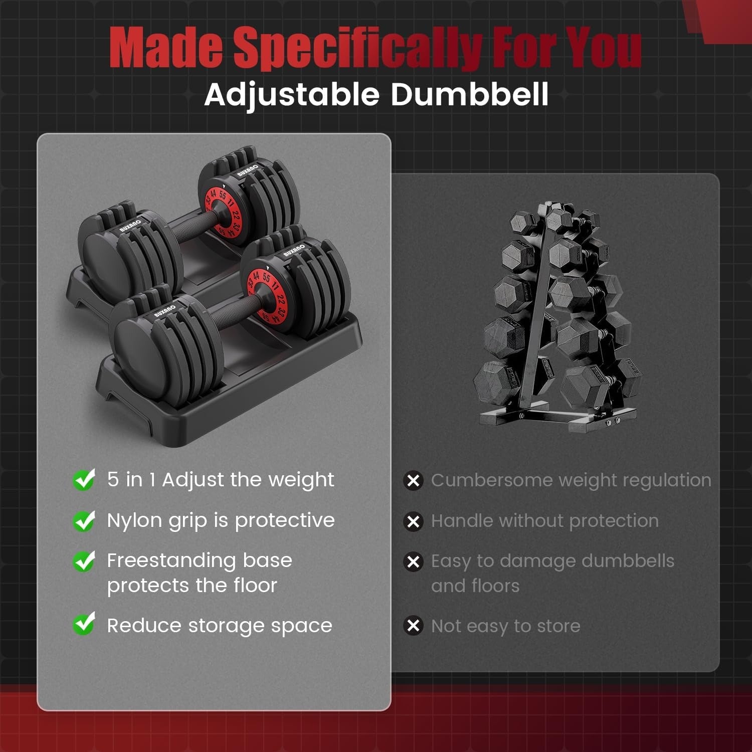 Adjustable Dumbbells 55LB 5-in-1 Single Dumbbells with Non-Slip Metal Handles, Adjustable Weights, Ideal for Home Gym Workouts