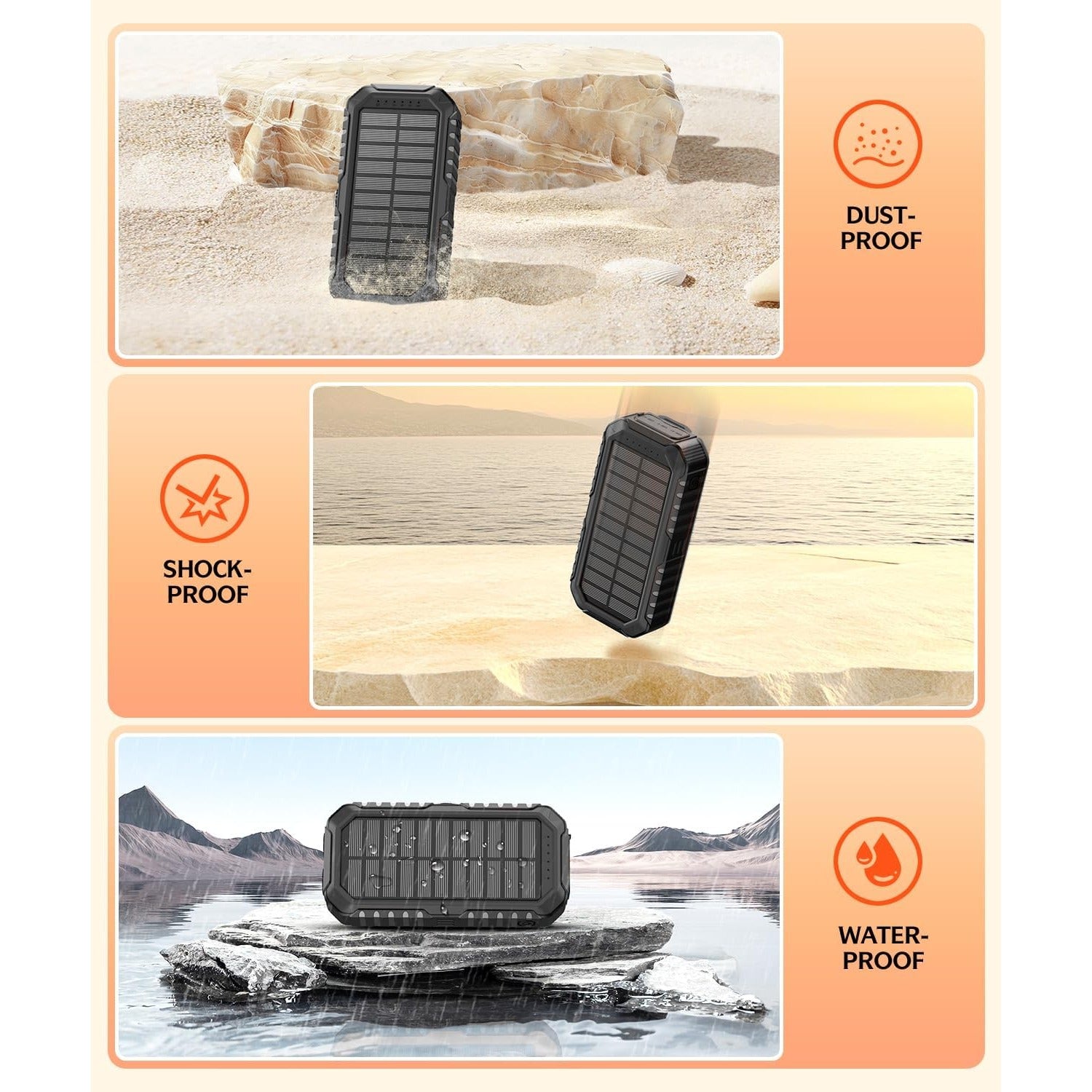 Solar Charger Power Bank 40000mAh Built in 4 Cables and Hand Crank,  22.5W Fast Charger 6 Outputs & 4 Inputs External Battery Pack with Bright Flashlight and Compass