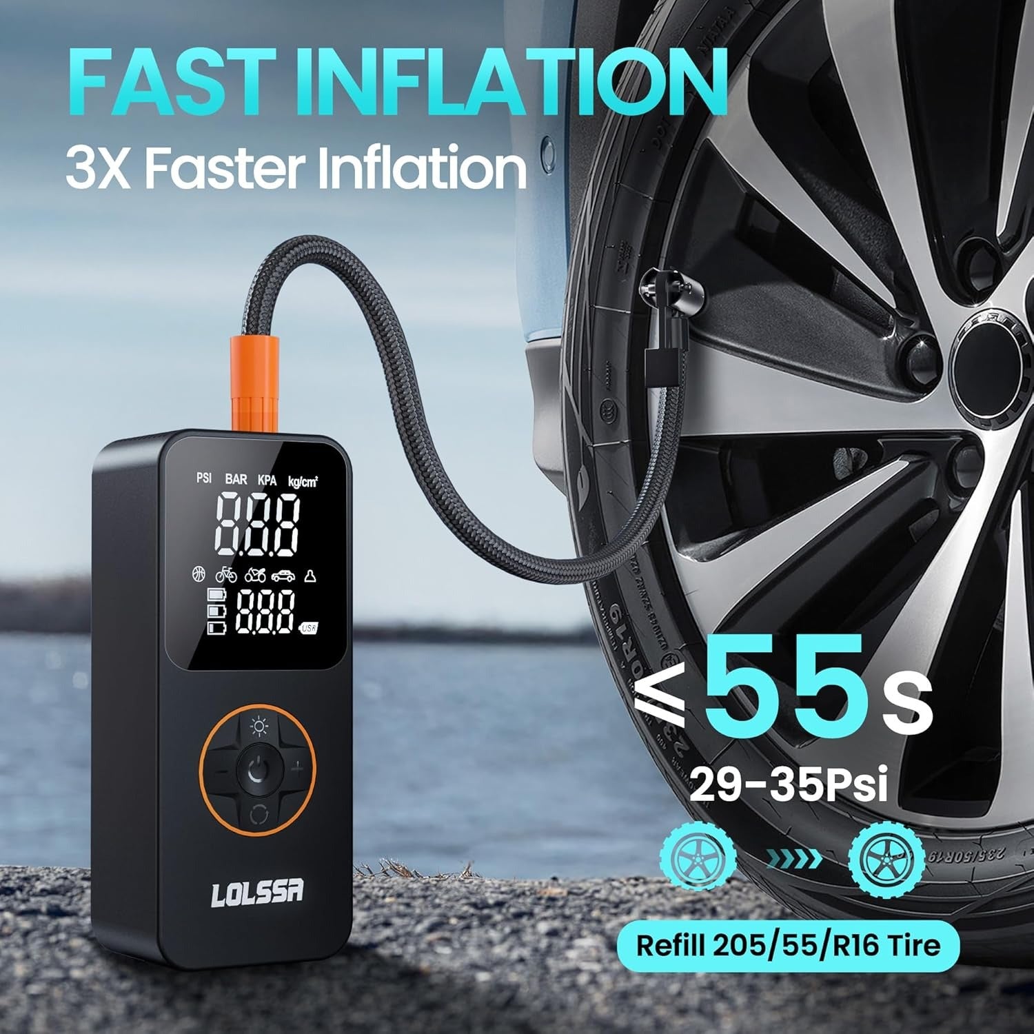 Tire Inflator Portable Air Compressor-Air Pump 20000mAh & 150PSI Rechargeable Power Tool for Car, Motorcycle, Bicycle, Sphere Vehicle with Pressure Gauge, Dual Purpose