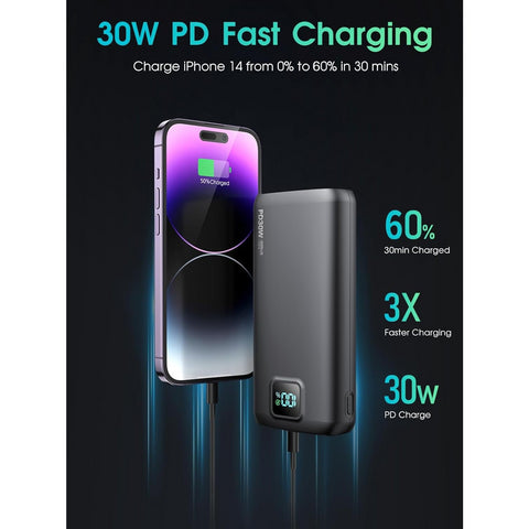 Portable Charger - 40000mAh Power Bank PD 30W and QC 4.0 Fast Charging with Flashlight LED Display 2 USB 1Type-C Outputs for Most Electronic Devices (Carbon Black)