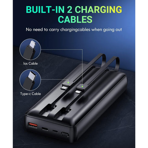 Power bank - 40000mAh portable charger, supports PD 30W and QC4.0 fast chargers, built-in 2 output cables and LED display, suitable for cell phones and most electronic devices