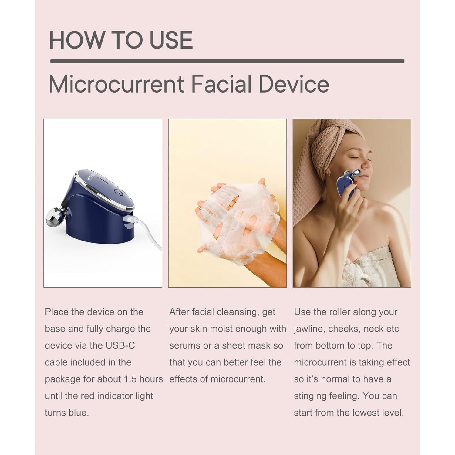 Microcurrent-Facial-Device, 5-in-1 Microcurrent Multifunctional Facial Massager, Face Roller Face Massager for Skin Care, Royal Blue