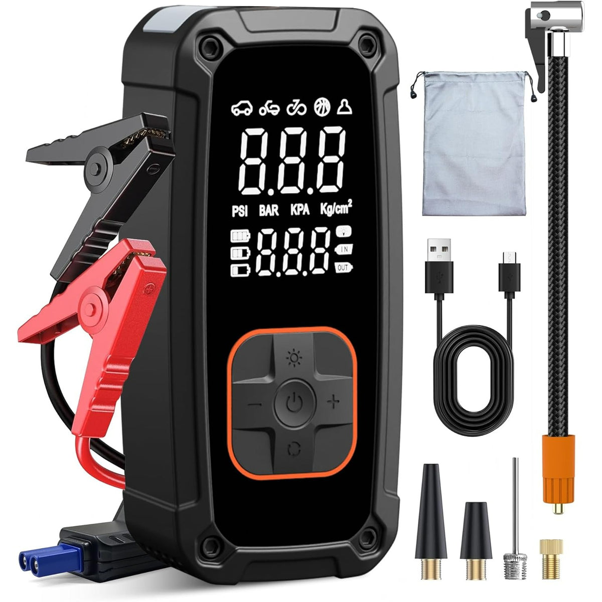 Tire Inflator Portable Air Compressor with Jump Starter - 150PSI & 25000mAh  with Tire Pressure Gauge,Electric Air Pump for Car Tires,Motorcycle,Bike